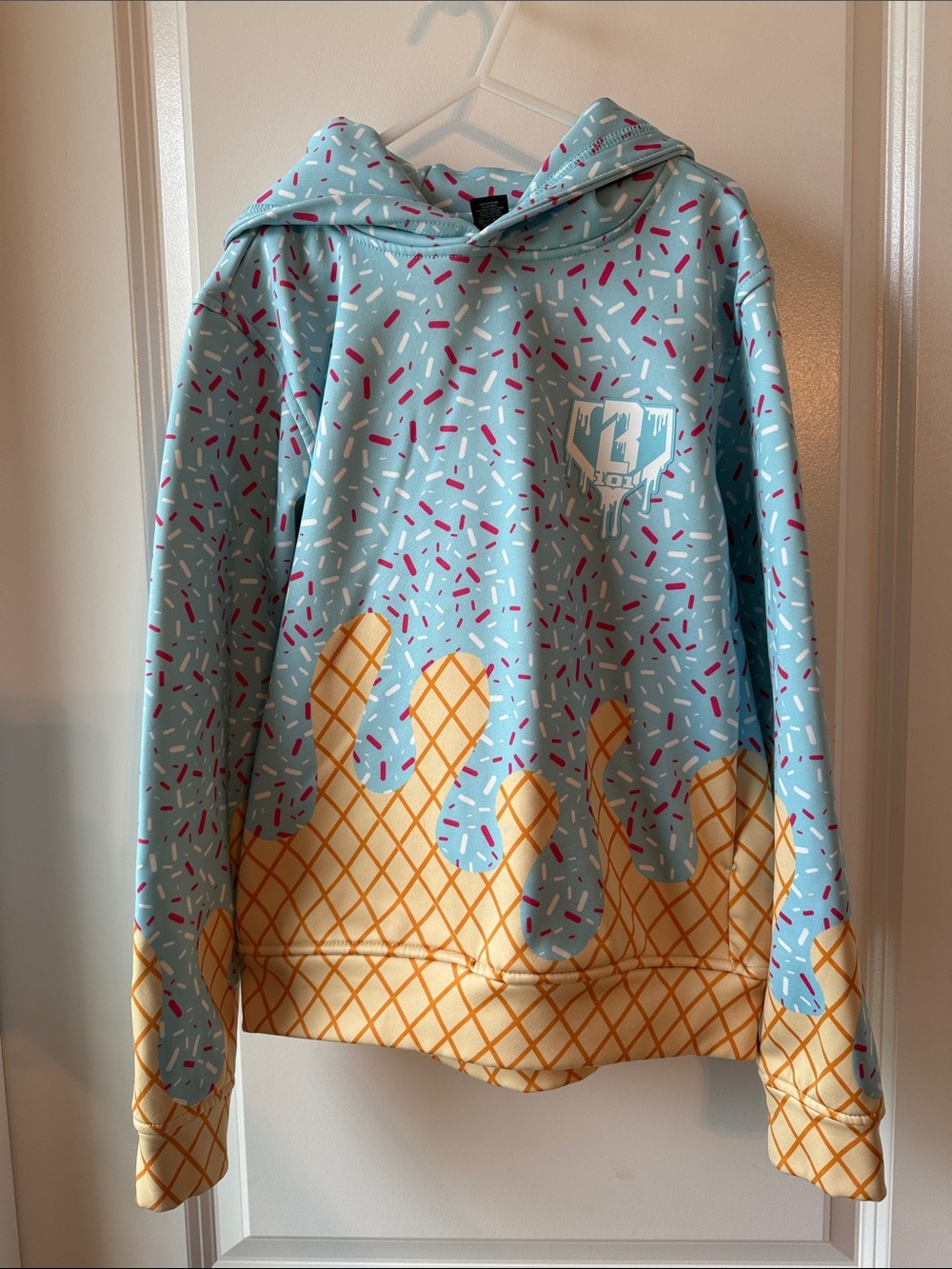 Kids Ice Cream Print Hoodie Sweatshirt - Light Blue & Yellow